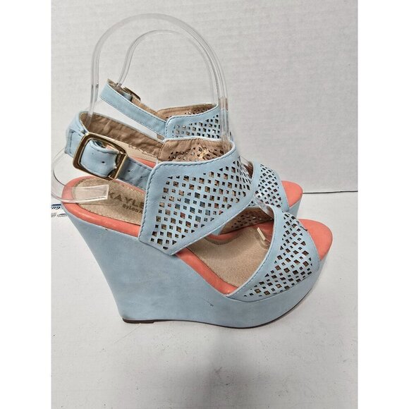 Pastel Blue Platform Wedge Cut Out Sandals size 7 - Picture 14 of 16